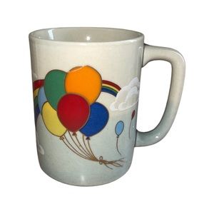 Vintage Otagiri Ceramic Coffee Mug: Rainbows and Balloons: Hand Painted